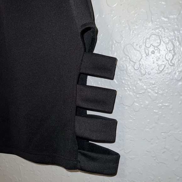 Black Hot Gal Mini Skirt Slit Sides CutOut Sketch Party Club Gothic Juniors Sz M - Picture 4 of 7